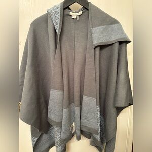 Simply Noelle Wrap Poncho Cardigan Hooded Gray and Blue Tassels